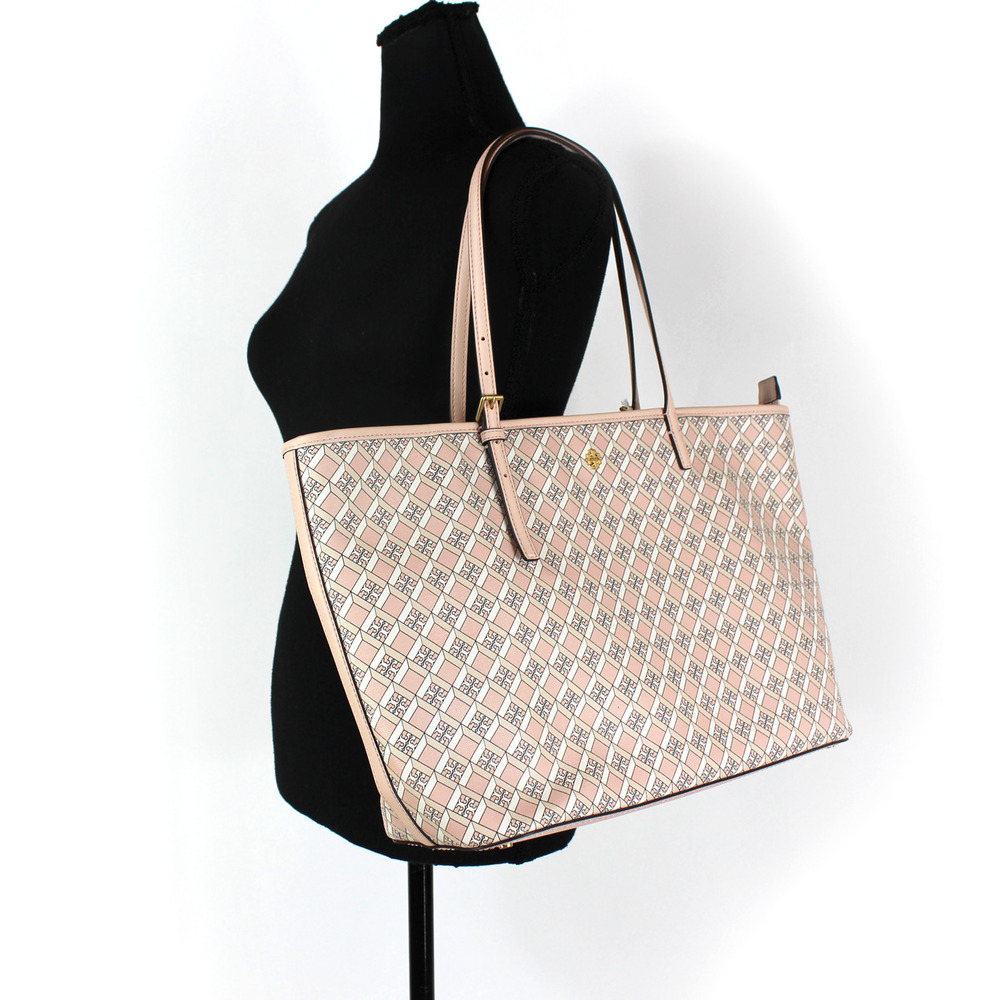 Tory Burch Geo Logo Tote NEW Zip Top Dusted Blush Pink Shoulder Bag Handbag - Picture 2 of 8